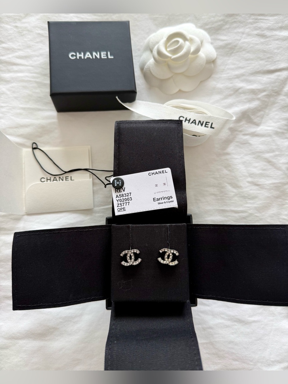 CHANEL Classic CC Ruthenium Crystal Stud Earrings